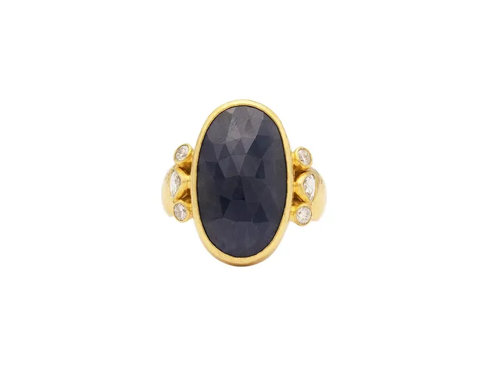 GG GOLD OOAK Rings GURHAN Elements Gold Sapphire and Diamond Cocktail Ring 24x11mm Oval GG GOLD OOAK Rings GURHAN Elements Gold Sapphire and Diamond Cocktail Ring 24x11mm Oval