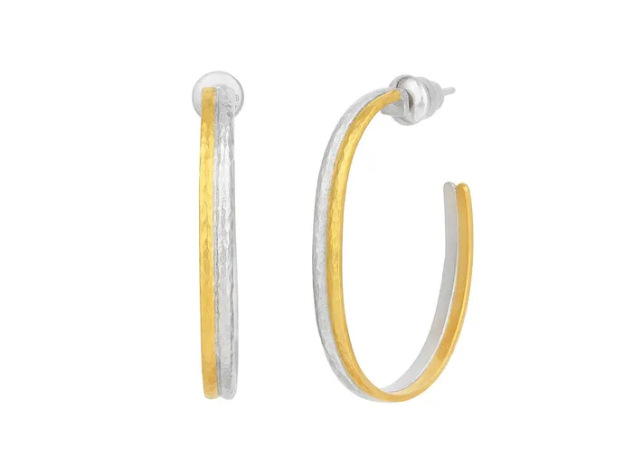 GG SILVER CLS Earrings GURHAN Mango Sterling Silver Hoop Earrings Two Toned Gold Accents GG SILVER CLS Earrings GURHAN Mango Sterling Silver Hoop Earrings Two Toned Gold Accents