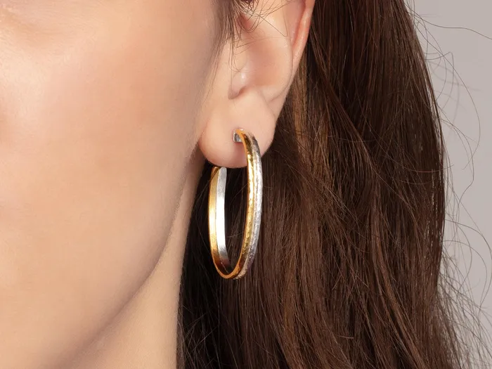 GG SILVER CLS Earrings GURHAN Mango Sterling Silver Hoop Earrings Two Toned Gold Accents GG SILVER CLS Earrings GURHAN Mango Sterling Silver Hoop Earrings Two Toned Gold Accents
