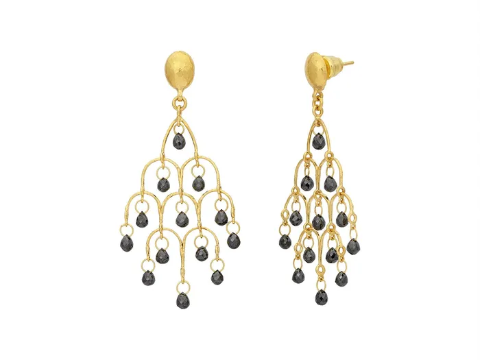 GURHAN Dew Gold Black Diamond Chandelier Drop Earrings Oval Post Top GG GOLD CLS Earrings GURHAN Dew Gold Black Diamond Chandelier Drop Earrings Oval Post Top GG GOLD CLS Earrings