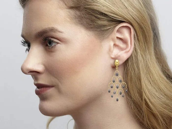 GURHAN Dew Gold Black Diamond Chandelier Drop Earrings Oval Post Top GG GOLD CLS Earrings GURHAN Dew Gold Black Diamond Chandelier Drop Earrings Oval Post Top GG GOLD CLS Earrings