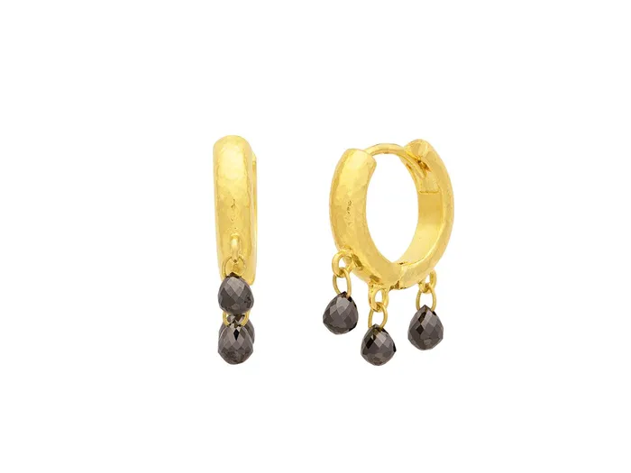 GURHAN Hoopla Gold Black Diamond Huggie Hoop Earrings Triple Stone GG GOLD CLS Earrings GURHAN Hoopla Gold Black Diamond Huggie Hoop Earrings Triple Stone GG GOLD CLS Earrings