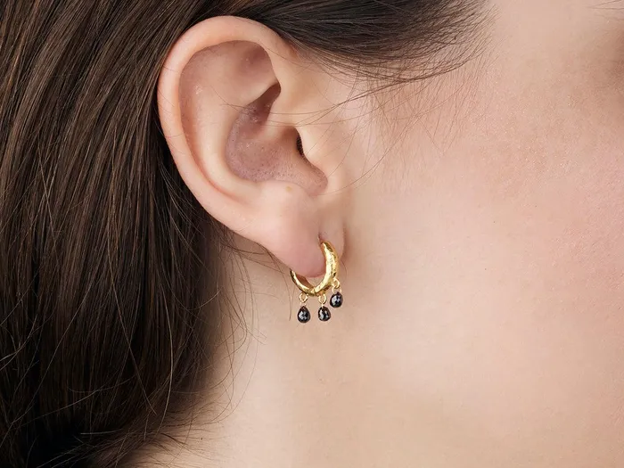 GURHAN Hoopla Gold Black Diamond Huggie Hoop Earrings Triple Stone GG GOLD CLS Earrings GURHAN Hoopla Gold Black Diamond Huggie Hoop Earrings Triple Stone GG GOLD CLS Earrings