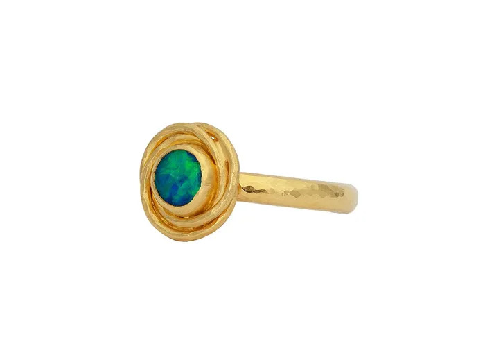 GURHAN Muse Gold Opal Cocktail Ring 6mm Round set in Twisted Frame GG GOLD OOAK Rings GURHAN Muse Gold Opal Cocktail Ring 6mm Round set in Twisted Frame GG GOLD OOAK Rings