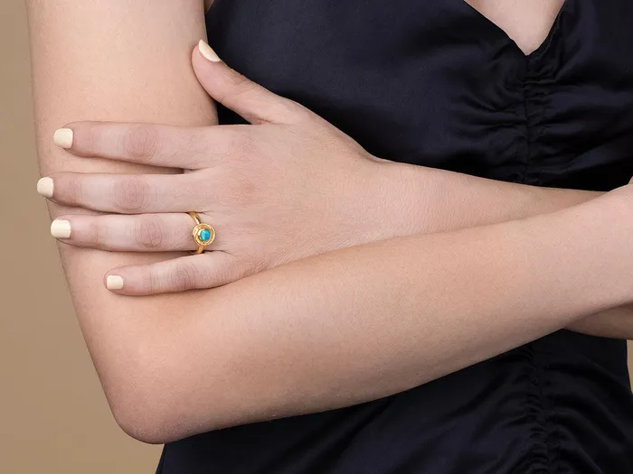 GURHAN Muse Gold Opal Cocktail Ring 6mm Round set in Twisted Frame GG GOLD OOAK Rings