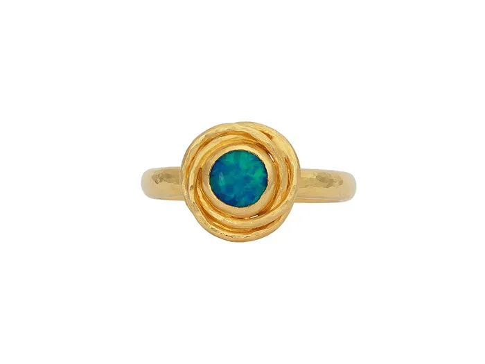 GURHAN Muse Gold Opal Cocktail Ring 6mm Round set in Twisted Frame GG GOLD OOAK Rings