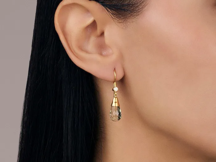 GURHAN Spell Gold Amethyst Single Drop Earrings 16x8mm Teardrop on Wire Hook GG GOLD OOAK Earrings