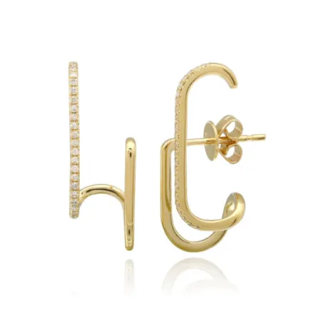 Half Pave Half Gold Double Cuff Earring Alev Jewelry Earrings
