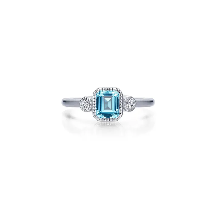 Lafonn Rings Simulated EmeraldCut Aquamarine Diamond March Birthstone Ring
