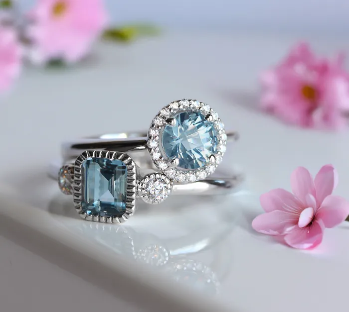 Lafonn Rings Simulated EmeraldCut Aquamarine Diamond March Birthstone Ring
