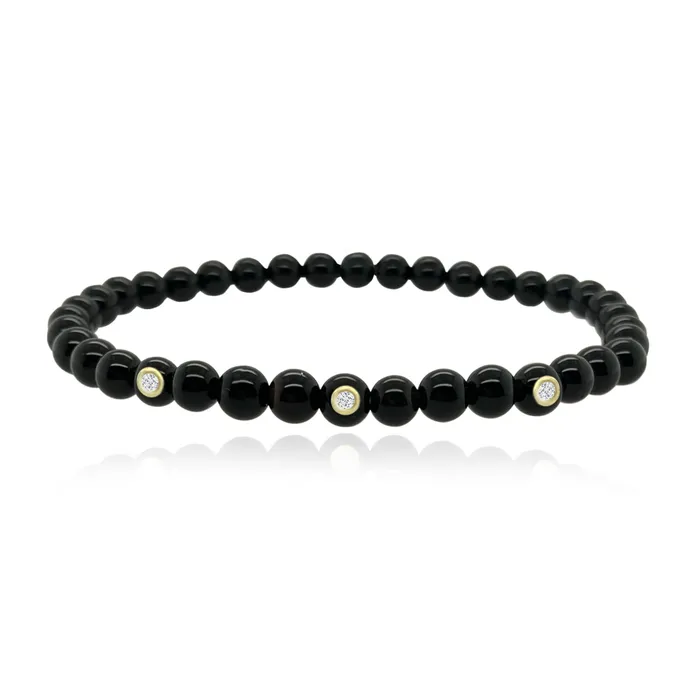 Large Onyx Bead and Three Diamond Men Bracelet Alev Collection Bracelets