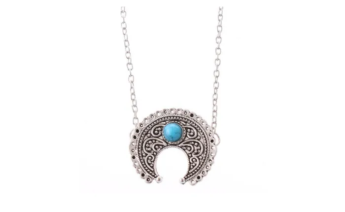 Necklaces Boho Silver Turquoise Hippie Bohemian Ethnic Moon Pendant Necklace sparklingselections Necklaces Boho Silver Turquoise Hippie Bohemian Ethnic Moon Pendant Necklace sparklingselections