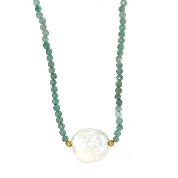Necklaces Emily Amey Jewelry Keshi Pearl with Emerald beaded necklace