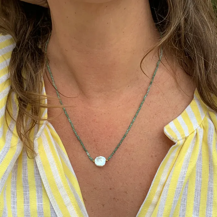 Necklaces Emily Amey Jewelry Keshi Pearl with Emerald beaded necklace