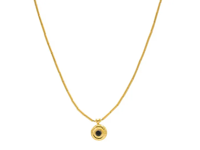 Necklaces GG GOLD TRAD GURHAN Droplet Gold Pendant Necklace Gold Tube Beads with Blue Sapphire Necklaces GG GOLD TRAD GURHAN Droplet Gold Pendant Necklace Gold Tube Beads with Blue Sapphire