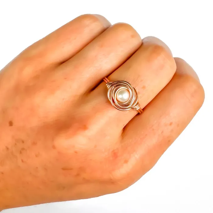 Nested Pearl Ring 14K Rose Gold Filled Hoops By Hand Rings