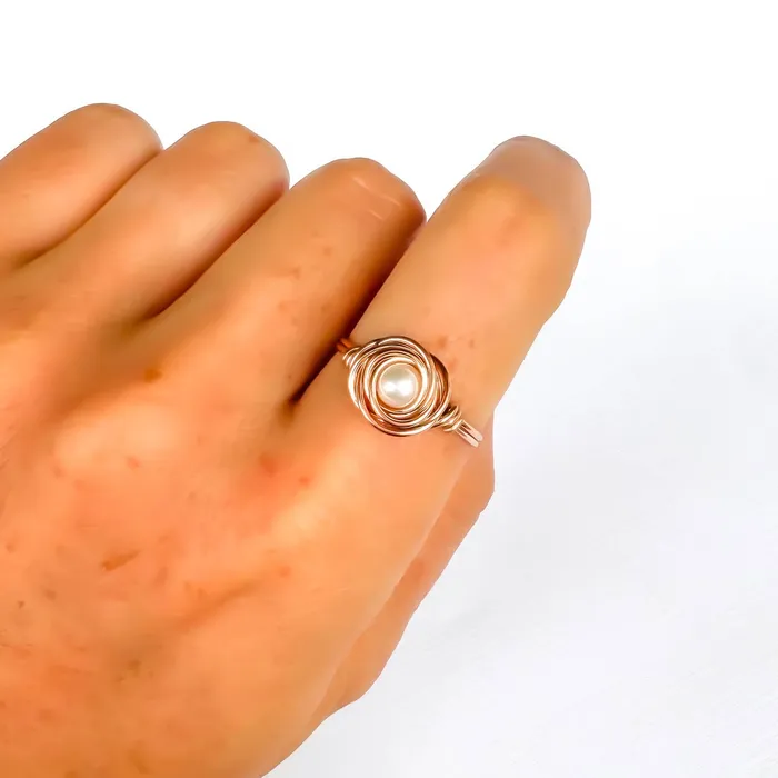 Nested Pearl Ring 14K Rose Gold Filled Hoops By Hand Rings