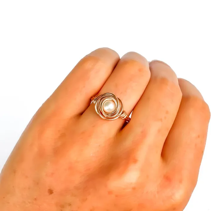 Nested Pearl Ring 14K Rose Gold Filled Hoops By Hand Rings