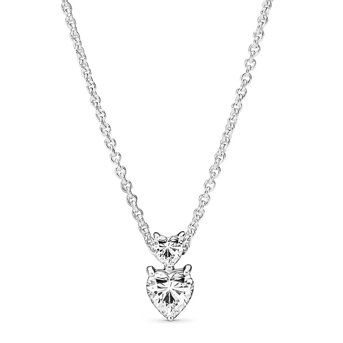 Pandora Necklaces Pandora Double Heart Pendant Sparkling Collier Necklace