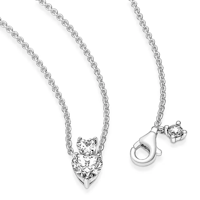 Pandora Necklaces Pandora Double Heart Pendant Sparkling Collier Necklace