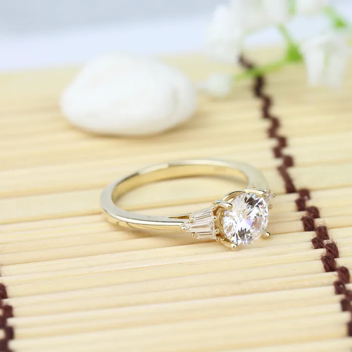 Rings 4 Prong with Baguettes Engagement Ring Parade Designs