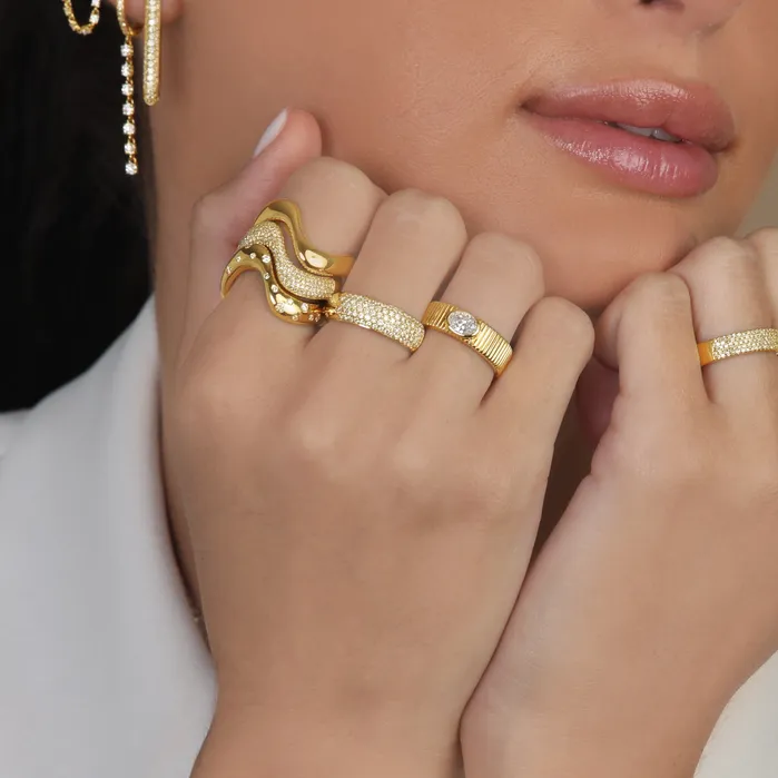 Rings Alev Jewelry Stackable Dome Gold Wave Ring