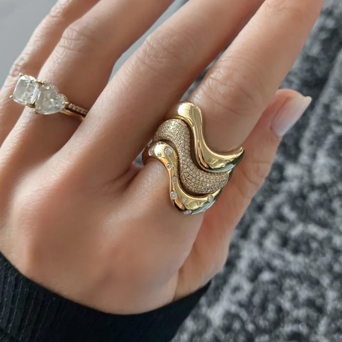 Rings Alev Jewelry Stackable Dome Gold Wave Ring