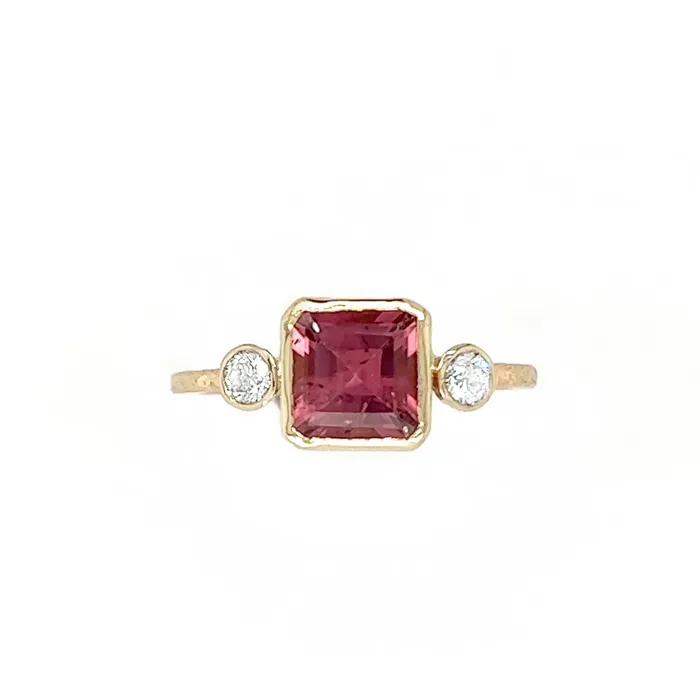Rings Emily Amey Jewelry Asscher cut Pink Tourmaline and Diamond ring in 14k gold Rings Emily Amey Jewelry Asscher cut Pink Tourmaline and Diamond ring in 14k gold