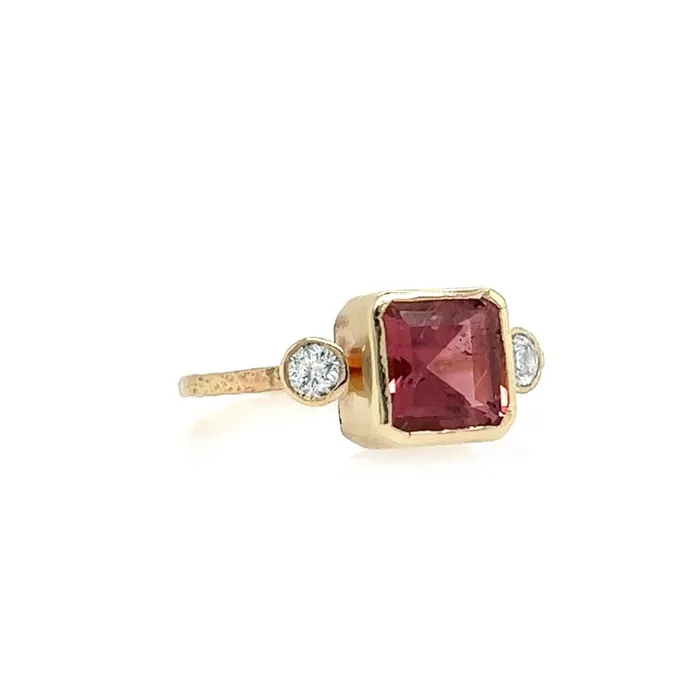 Rings Emily Amey Jewelry Asscher cut Pink Tourmaline and Diamond ring in 14k gold