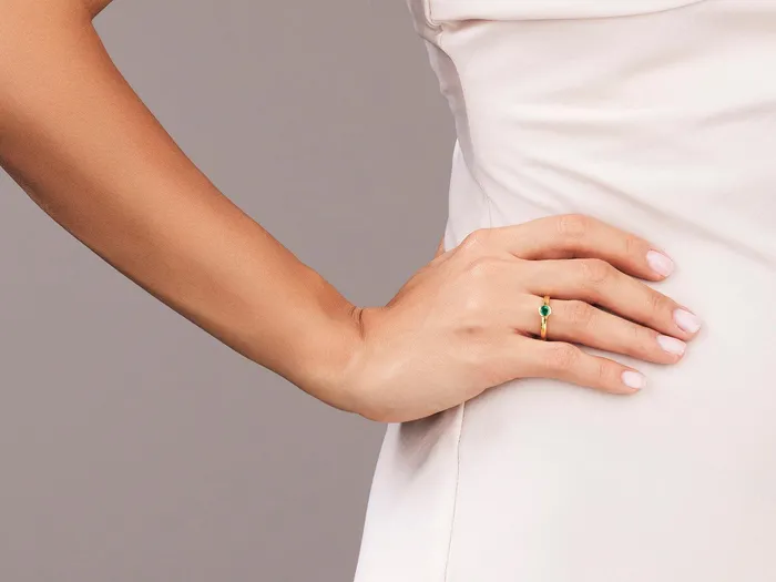 Rings GURHAN Skittle Gold Emerald Stacking Ring 5mm Round Stone GG GOLD OOAK Rings GURHAN Skittle Gold Emerald Stacking Ring 5mm Round Stone GG GOLD OOAK