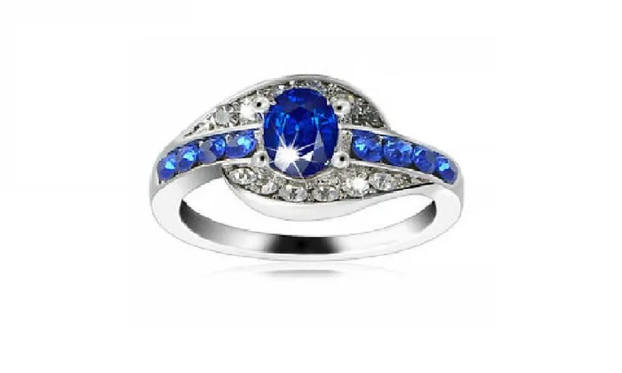 Rings sparklingselections Blue Sapphire White Gold Filled Ring