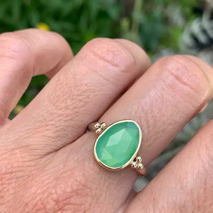 Rosecut Chrysoprase ring in 14k gold and sterling silver Emily Amey Jewelry Rings