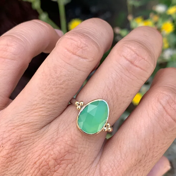 Rosecut Chrysoprase ring in 14k gold and sterling silver Emily Amey Jewelry Rings