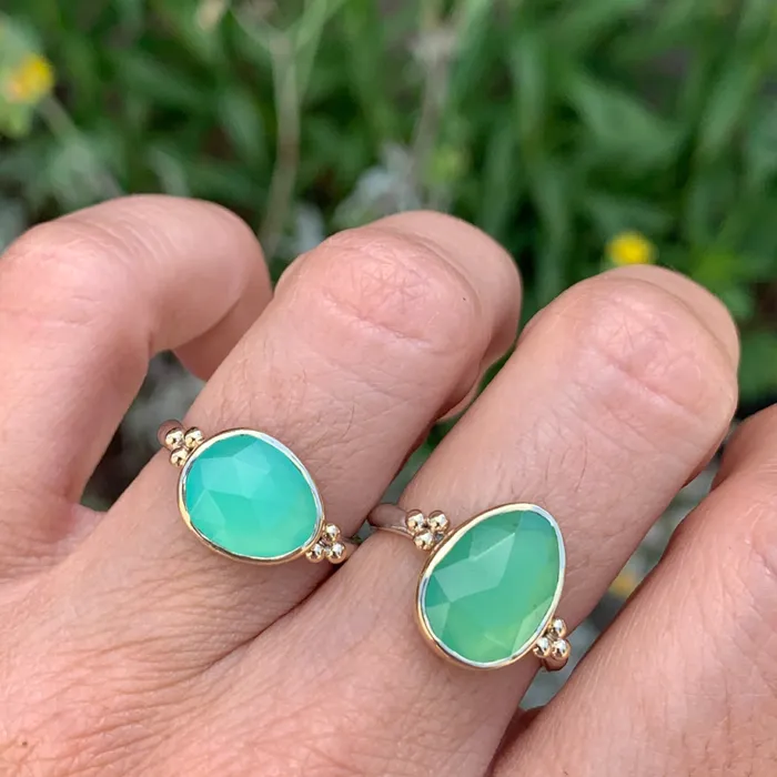 Rosecut Chrysoprase ring in 14k gold and sterling silver Emily Amey Jewelry Rings