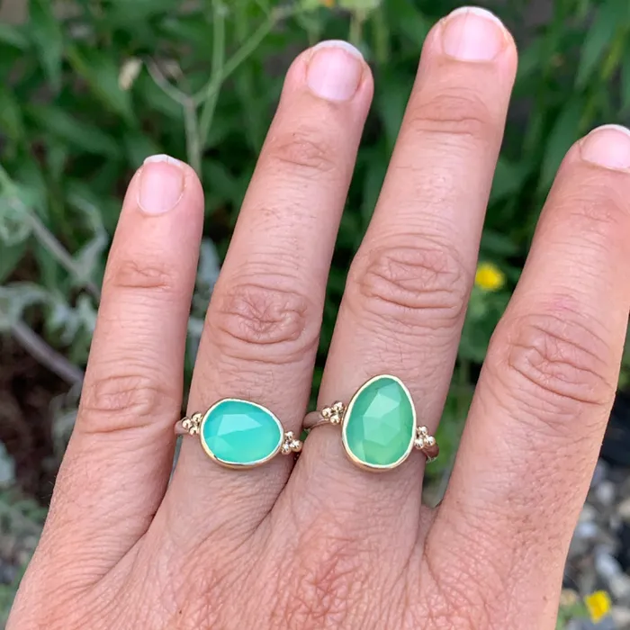 Rosecut Chrysoprase ring in 14k gold and sterling silver Emily Amey Jewelry Rings
