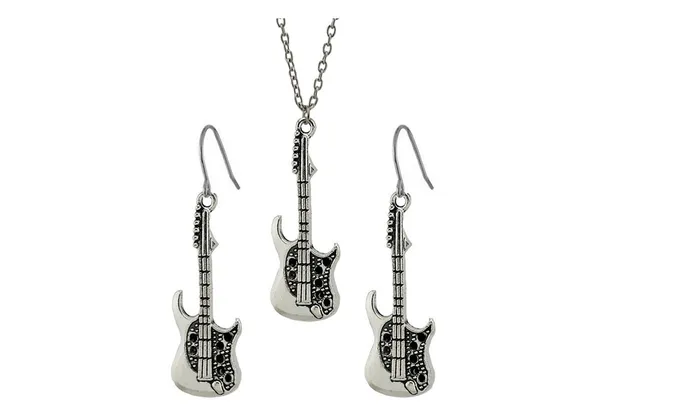 sparklingselections Charm Necklaces Silver Tone Charm Guitar Women Jewelry Set sparklingselections Charm Necklaces Silver Tone Charm Guitar Women Jewelry Set