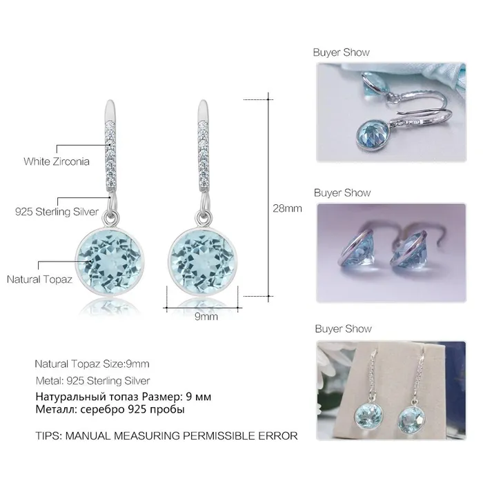 sparklingselections Earrings Natural Blue Topaz Dangle Earrings For Women sparklingselections Earrings Natural Blue Topaz Dangle Earrings For Women