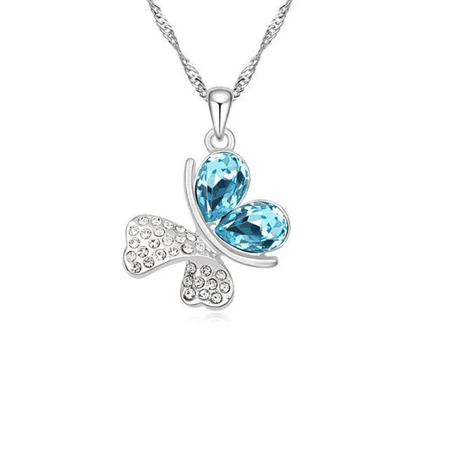 sparklingselections Imitation Silver Plated Statement Butterfly crystal Necklace pendant For Women Necklaces
