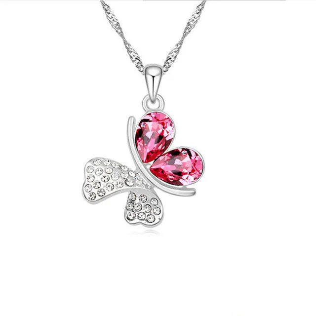 sparklingselections Imitation Silver Plated Statement Butterfly crystal Necklace pendant For Women Necklaces