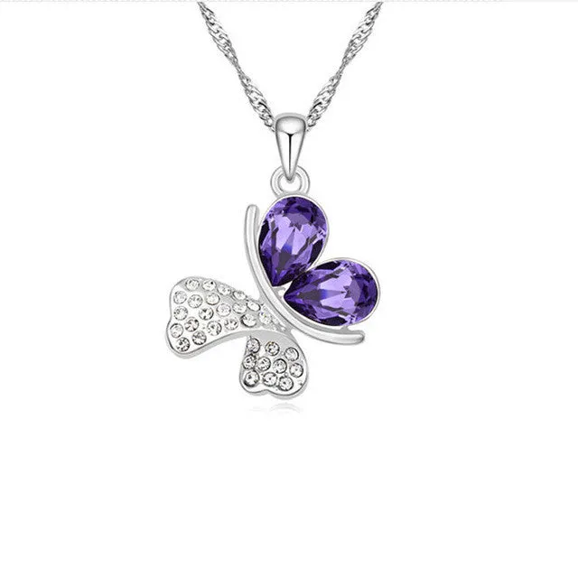 sparklingselections Imitation Silver Plated Statement Butterfly crystal Necklace pendant For Women Necklaces