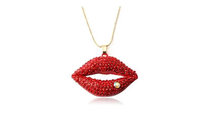 sparklingselections Necklaces Red Flaming Full Lips Long Sexy Necklace