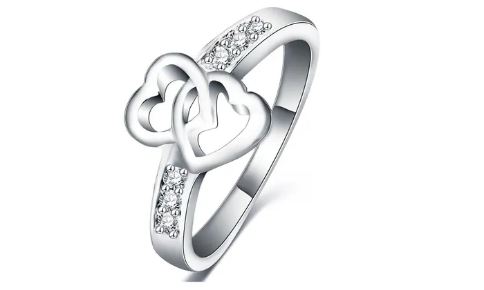 sparklingselections Rings Silver Color Double Heart Love Promise Rings For Women sparklingselections Rings Silver Color Double Heart Love Promise Rings For Women