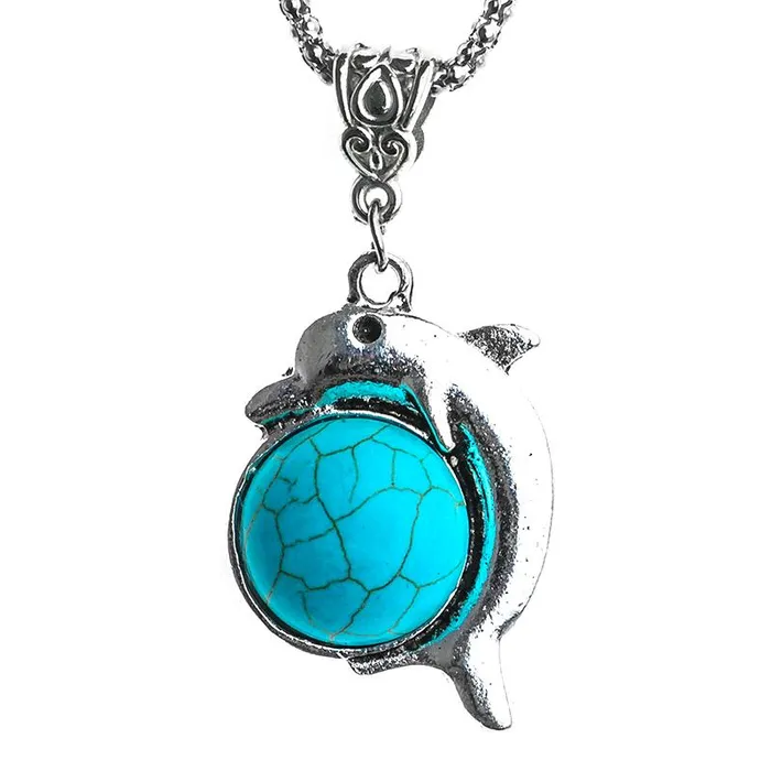 sparklingselections Stone Statement Necklace Vintage Tibetan Silver Dolphin Pendant Necklace Necklaces sparklingselections Stone Statement Necklace Vintage Tibetan Silver Dolphin Pendant Necklace Necklaces