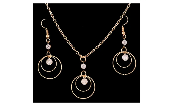 Trendy 18K Gold Plated CZ Crystal Dangle Necklace Earring Jewelry Set sparklingselections PreStyled Sets