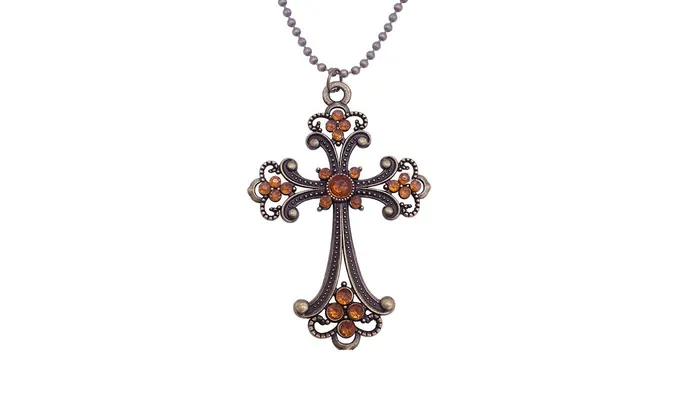 Vintage Champagne Gem Cross Pendant Necklace sparklingselections Necklaces