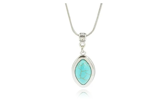 Vintage Silver Plated Chain Water Drop Turquoise Pendant Necklace sparklingselections Necklaces Vintage Silver Plated Chain Water Drop Turquoise Pendant Necklace sparklingselections Necklaces