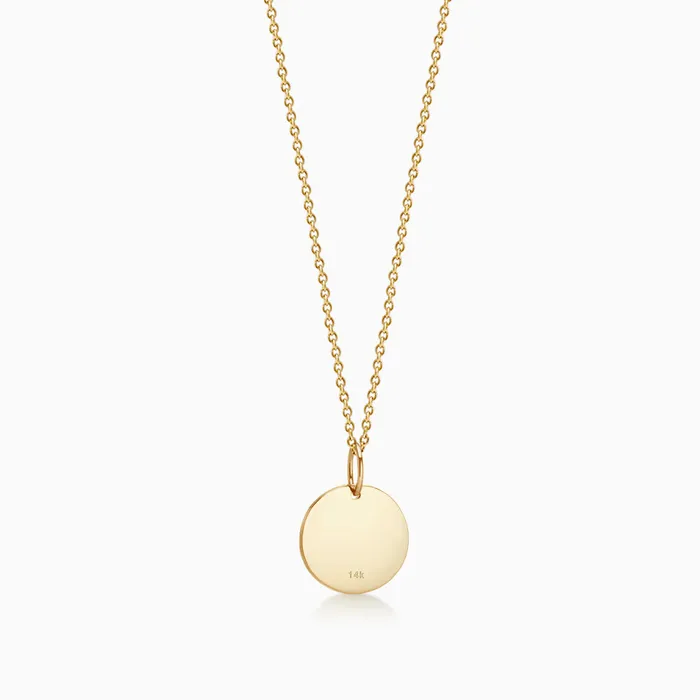 12 inch Engravable 14k Gold Disc Charm Necklace with Diamond Star of David Small Sandy Steven Engravers Necklaces