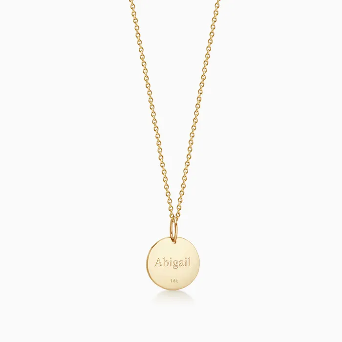 12 inch Engravable 14k Gold Disc Charm Necklace with Diamond Star of David Small Sandy Steven Engravers Necklaces