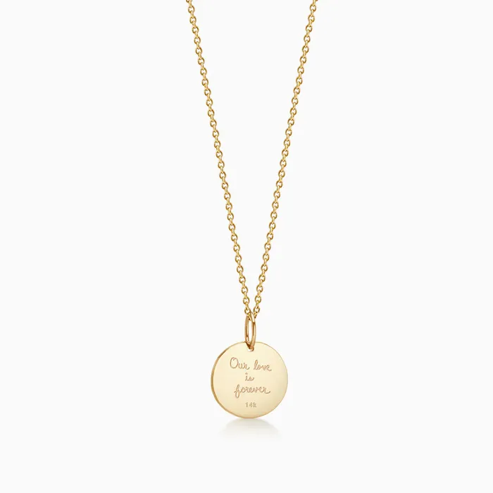 12 inch Engravable 14k Gold Disc Charm Necklace with Diamond Star of David Small Sandy Steven Engravers Necklaces