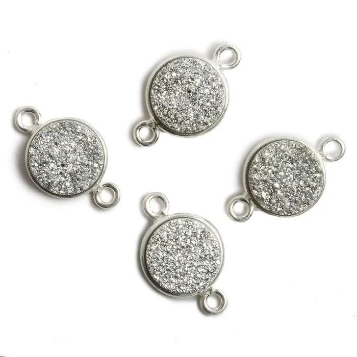 11mm Silver Bezel Metallic Silver Drusy Coin 2 ring Connector 1 piece Beadsofcambaycom Rings